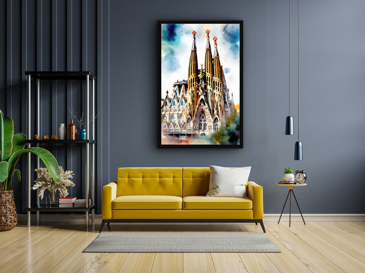 Sagrada Familia Watercolor Sketch Canvas Wall Art