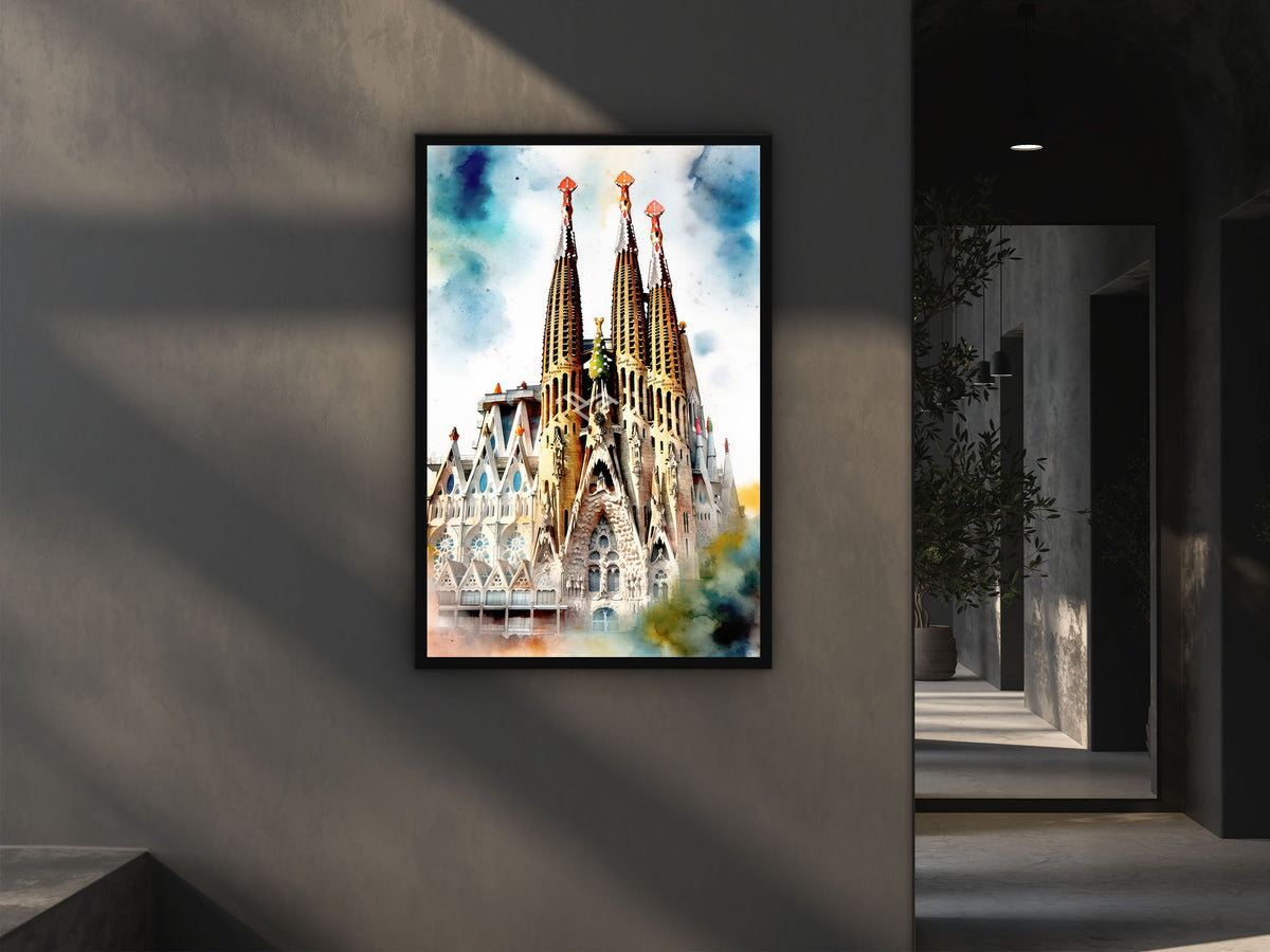Sagrada Familia Watercolor Sketch Canvas Wall Art