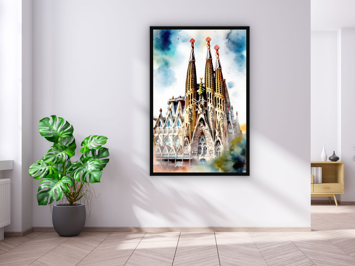 Sagrada Familia Watercolor Sketch Canvas Wall Art