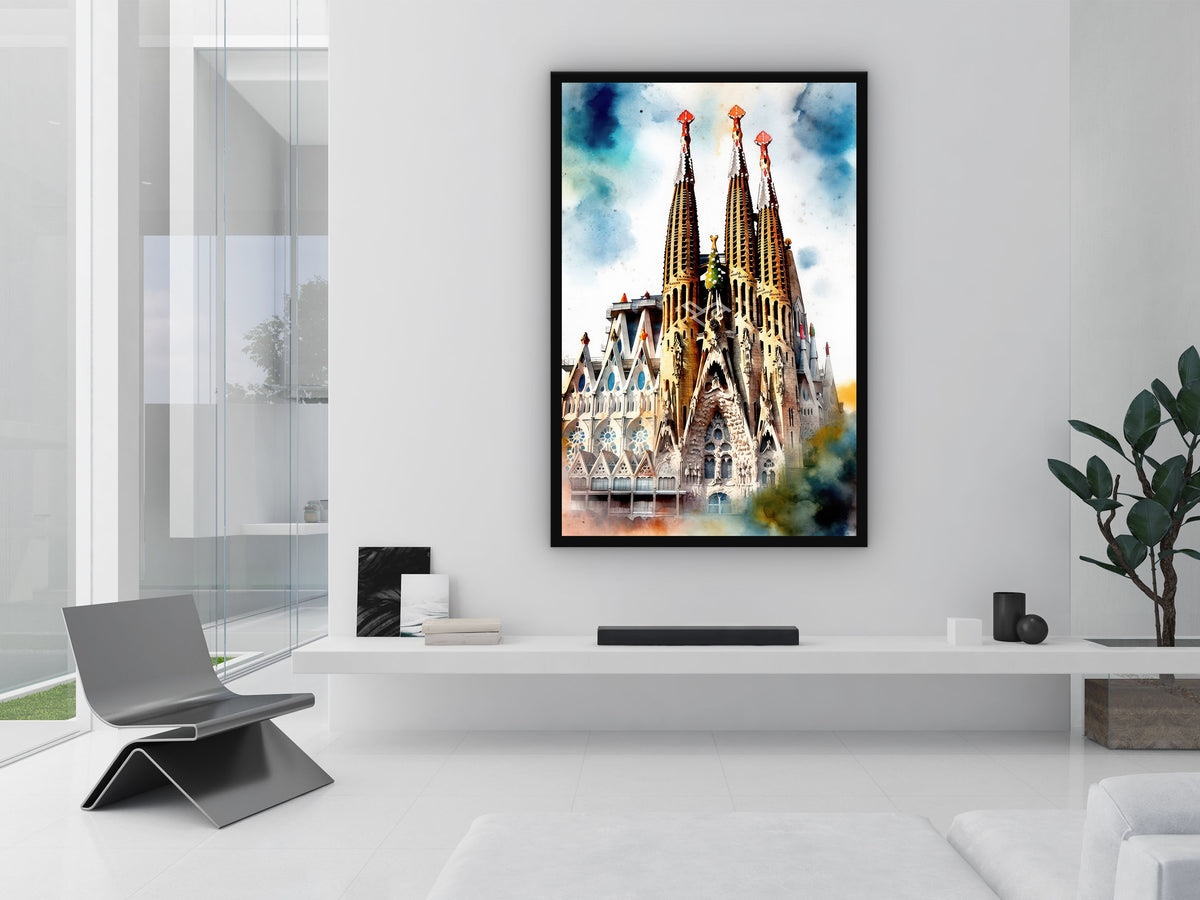 Sagrada Familia Watercolor Sketch Canvas Wall Art