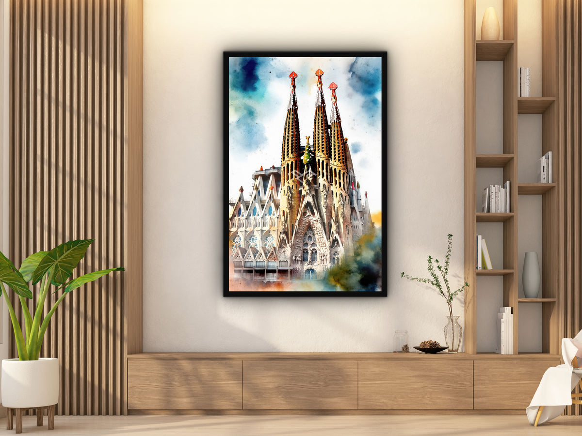 Sagrada Familia Watercolor Sketch Canvas Wall Art