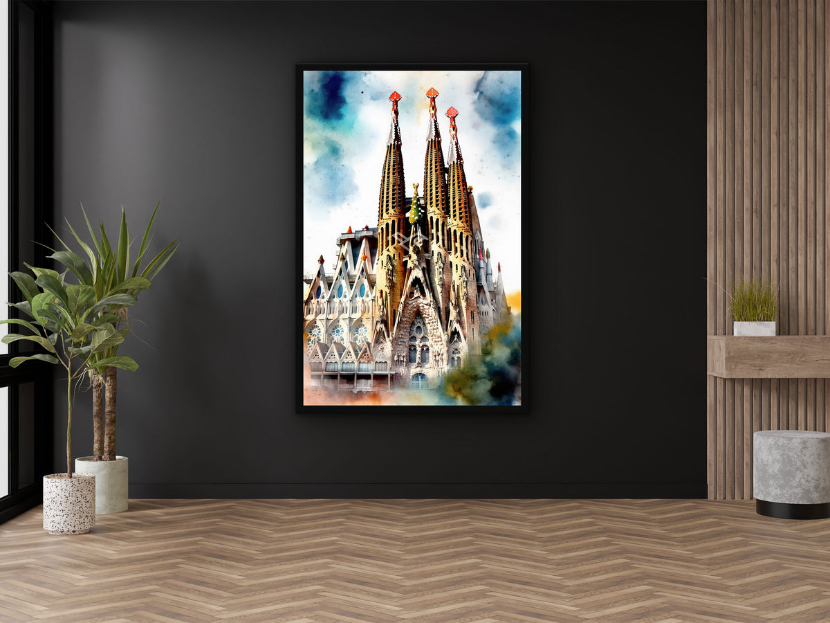 Sagrada Familia Watercolor Sketch Canvas Wall Art