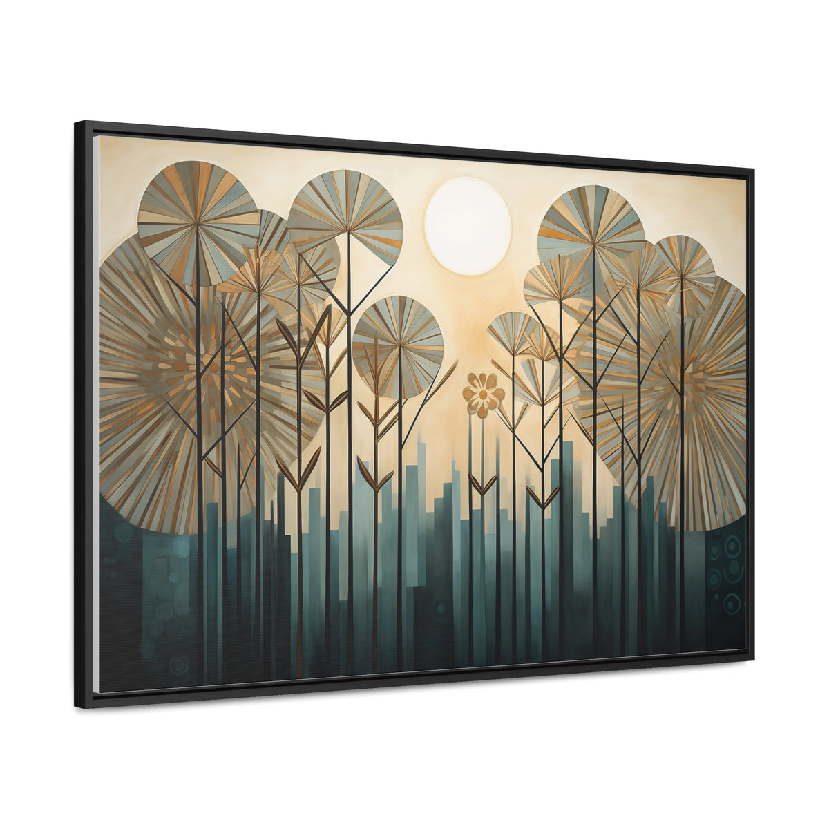 A Painting of Trees with Gold Circles Wall Art