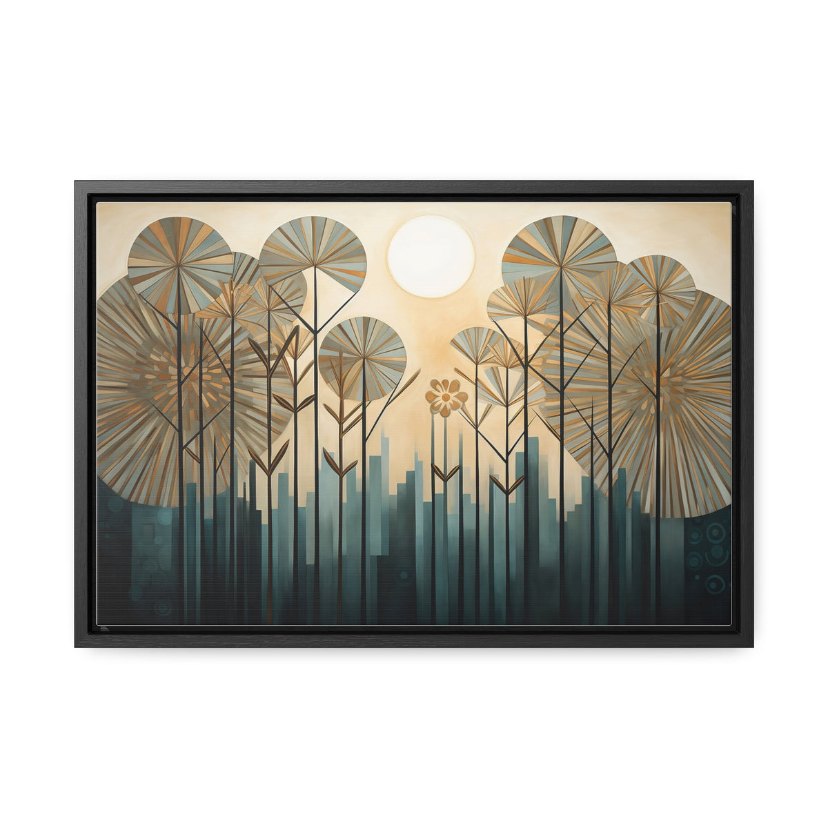 A Painting of Trees with Gold Circles Wall Art