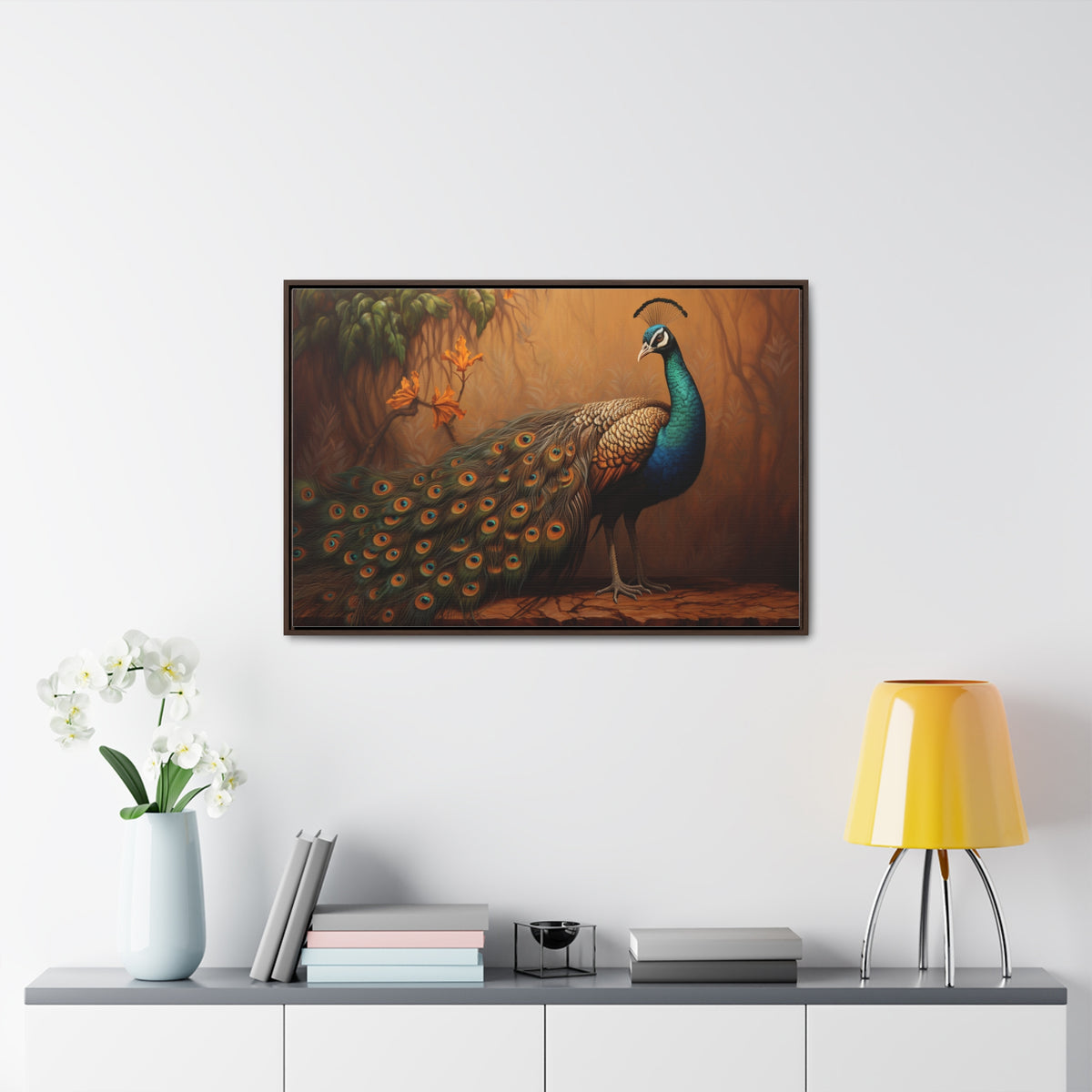 A Painting of a Peacock on a Branch Wall Art