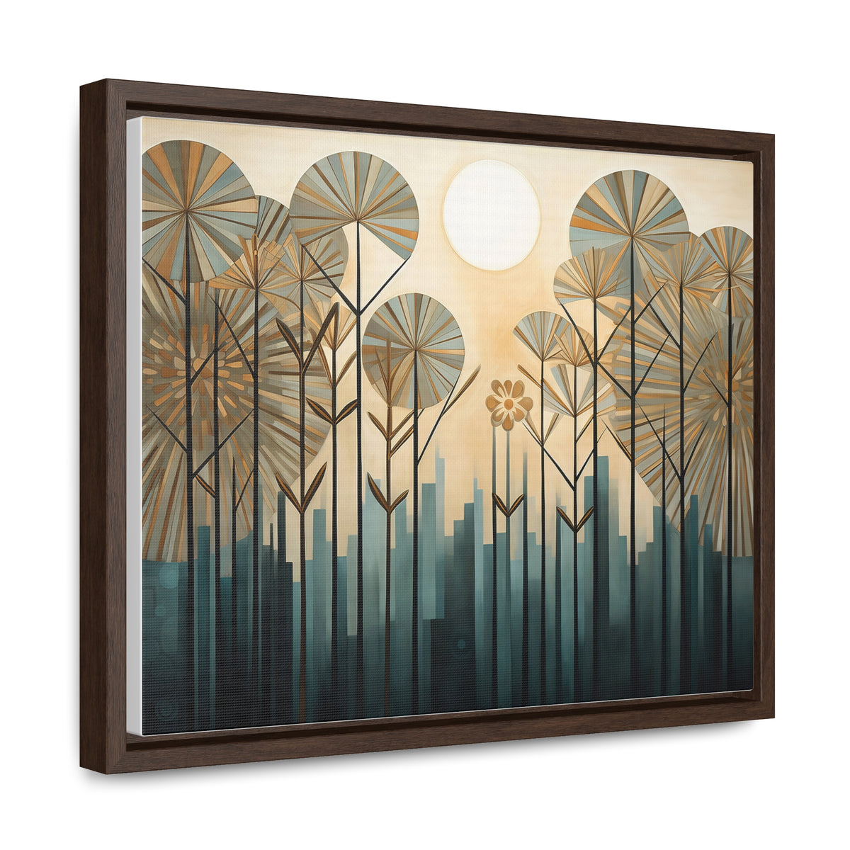 A Painting of Trees with Gold Circles Wall Art