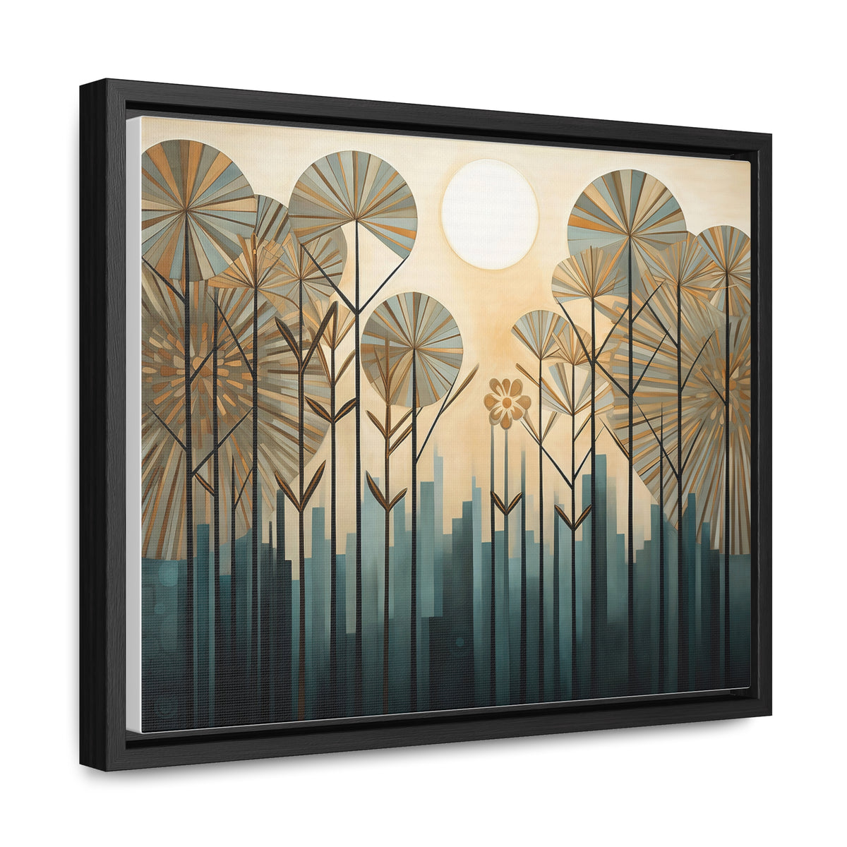 A Painting of Trees with Gold Circles Wall Art