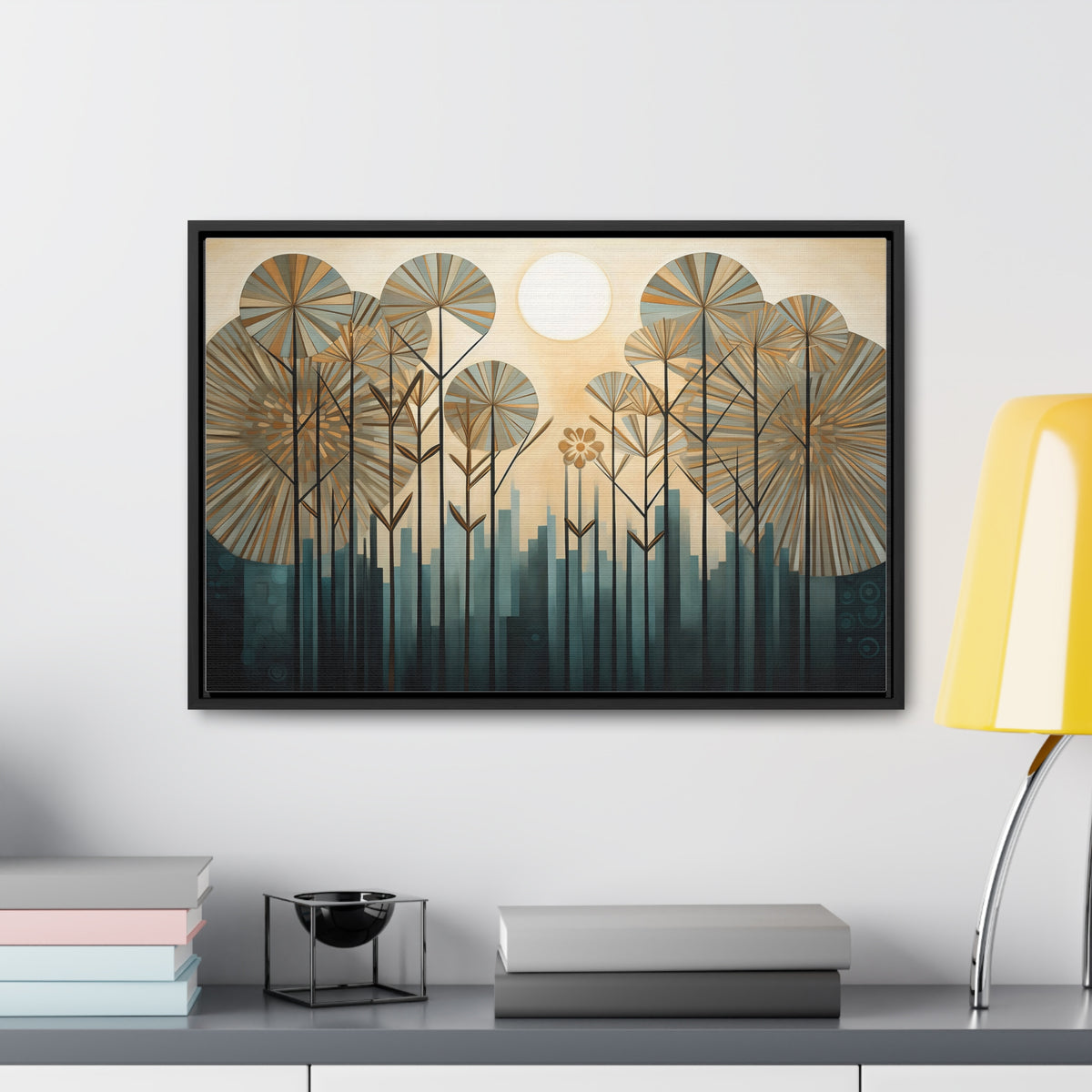 A Painting of Trees with Gold Circles Wall Art