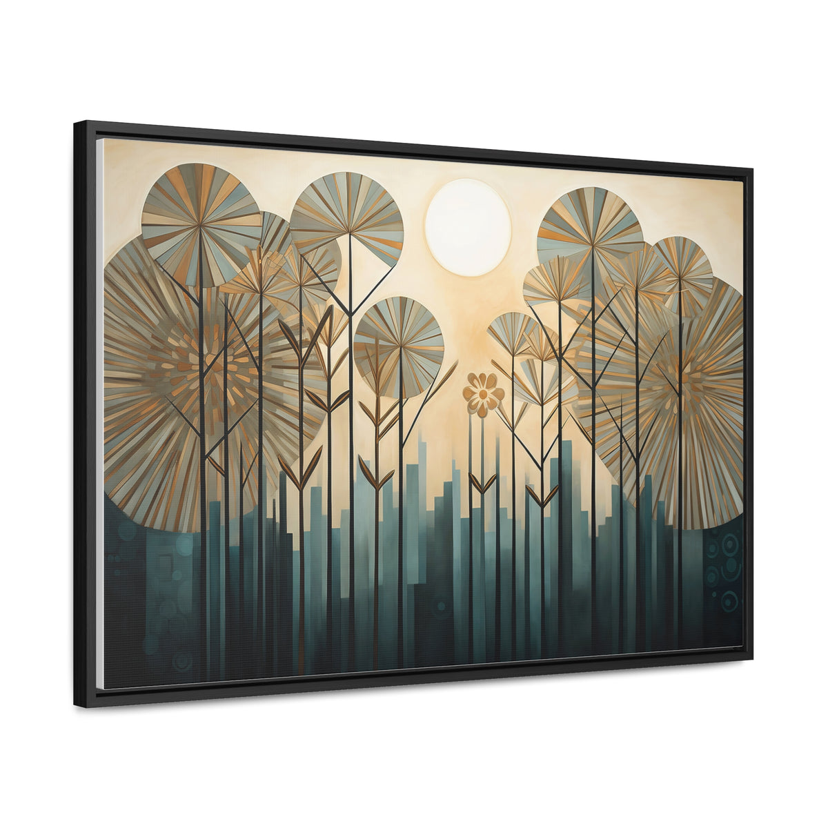 A Painting of Trees with Gold Circles Wall Art