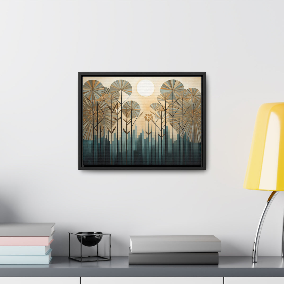 A Painting of Trees with Gold Circles Wall Art