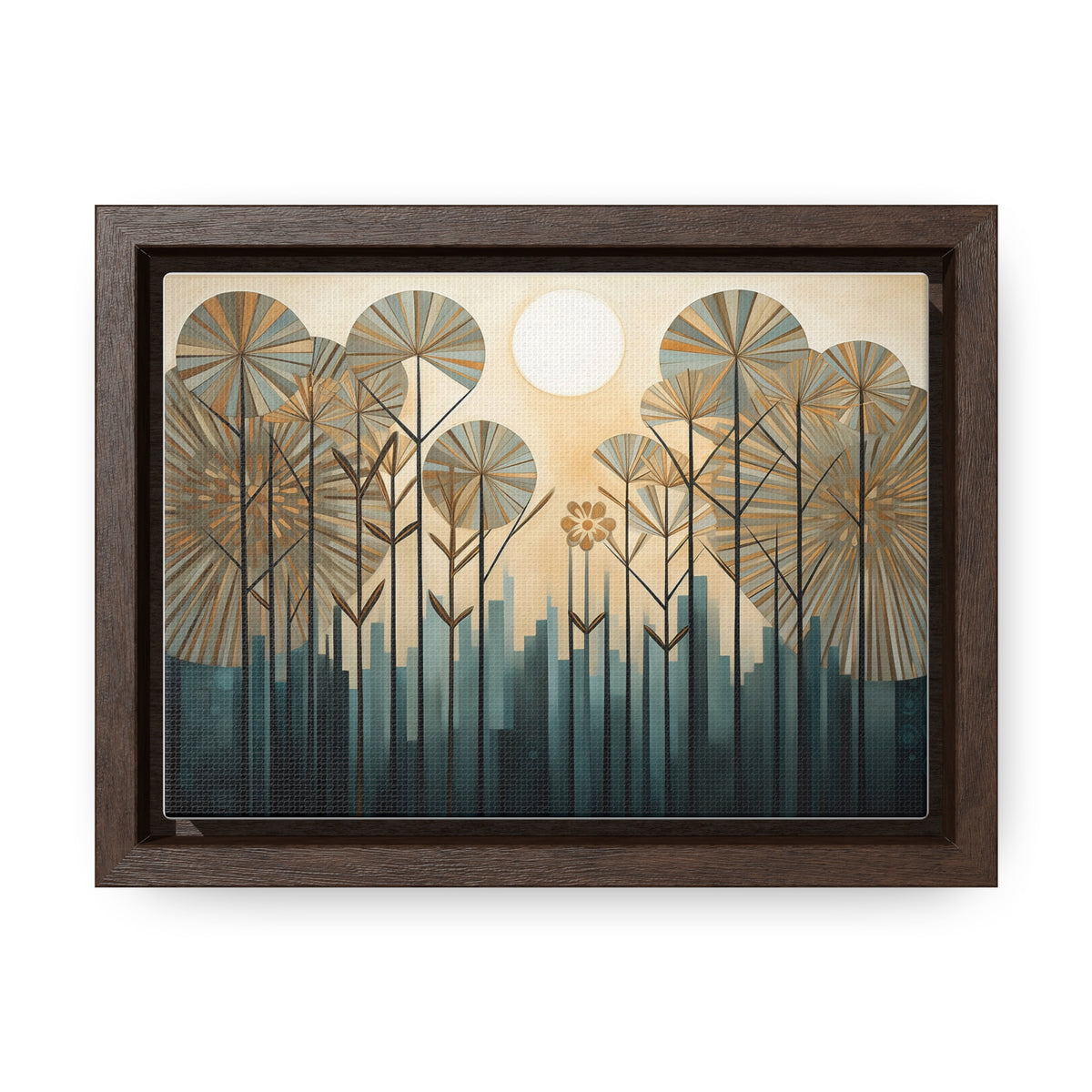 A Painting of Trees with Gold Circles Wall Art