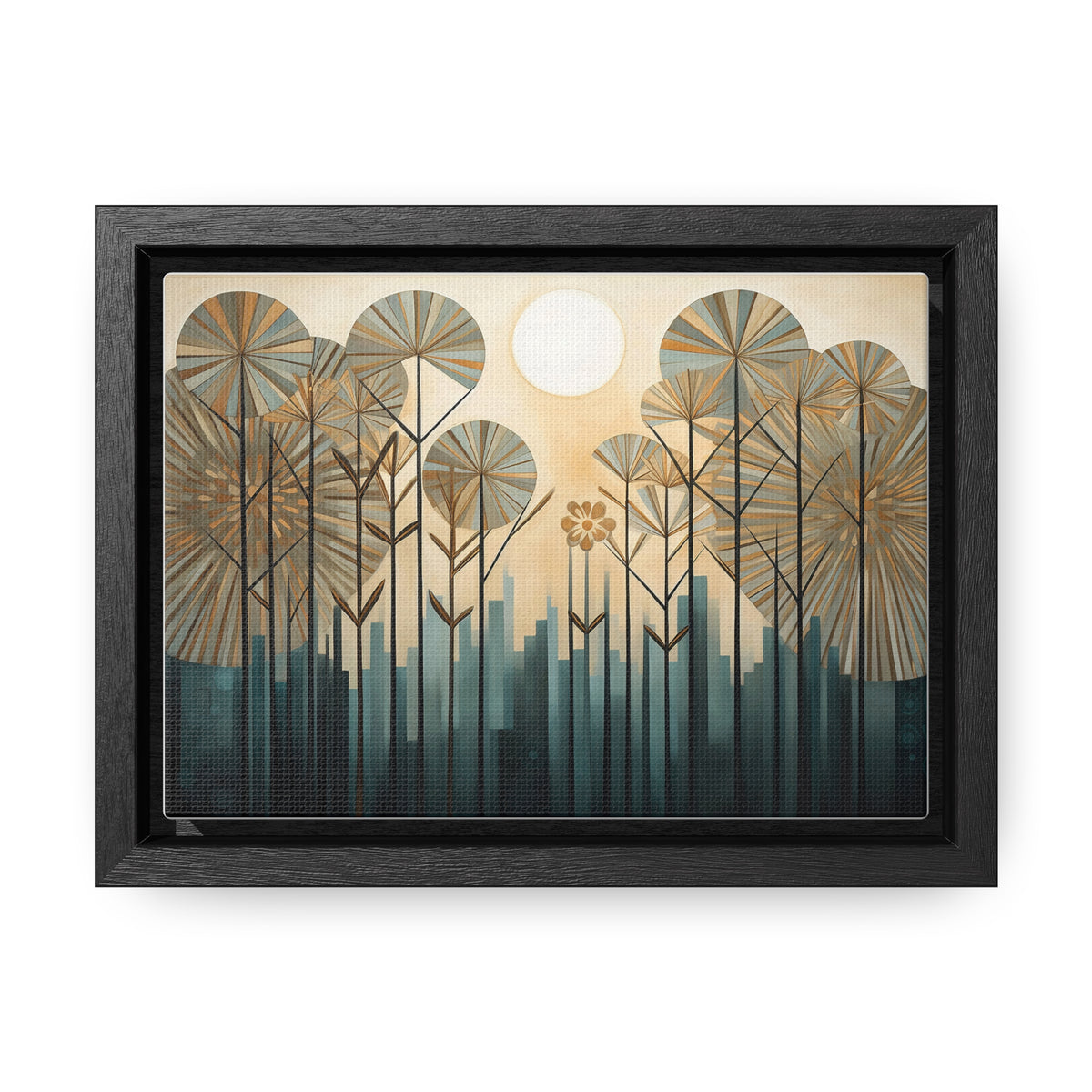 A Painting of Trees with Gold Circles Wall Art