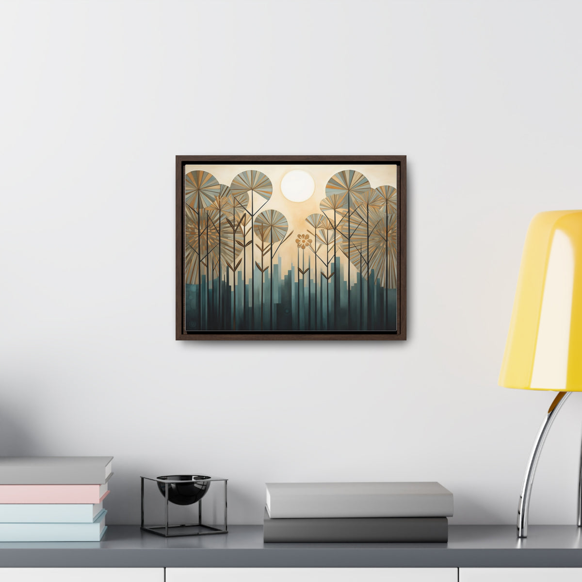 A Painting of Trees with Gold Circles Wall Art