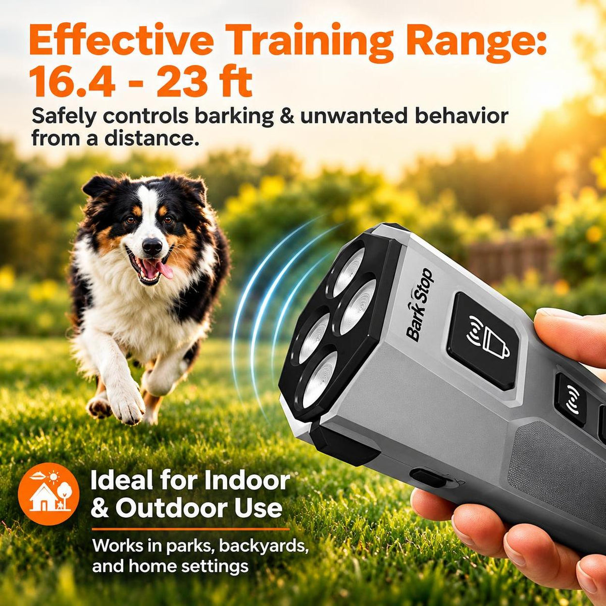 Dog Bark Deterrent Device – Stops Barking Fast, Humane No Shock Ultrasonic Dog Trainer, Rechargeable Anti Bark Device with LED Flashlight for Indoor & Outdoor Use (Grey)