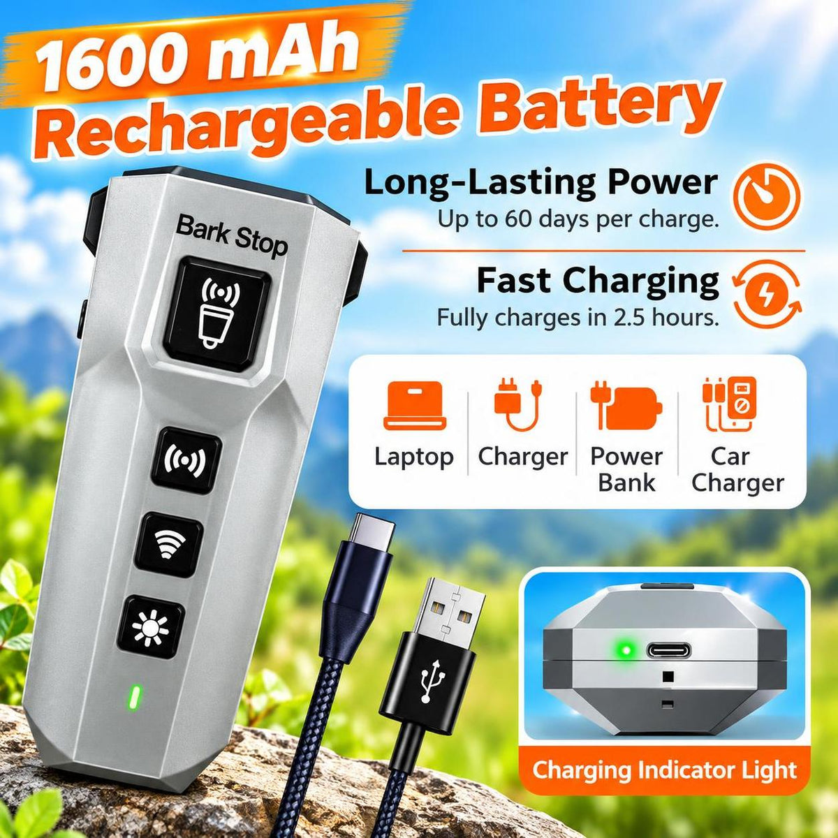 Dog Bark Deterrent Device – Stops Barking Fast, Humane No Shock Ultrasonic Dog Trainer, Rechargeable Anti Bark Device with LED Flashlight for Indoor & Outdoor Use (Grey)