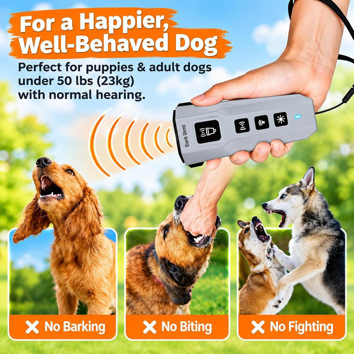 Dog Bark Deterrent Device – Stops Barking Fast, Humane No Shock Ultrasonic Dog Trainer, Rechargeable Anti Bark Device with LED Flashlight for Indoor & Outdoor Use (Grey)